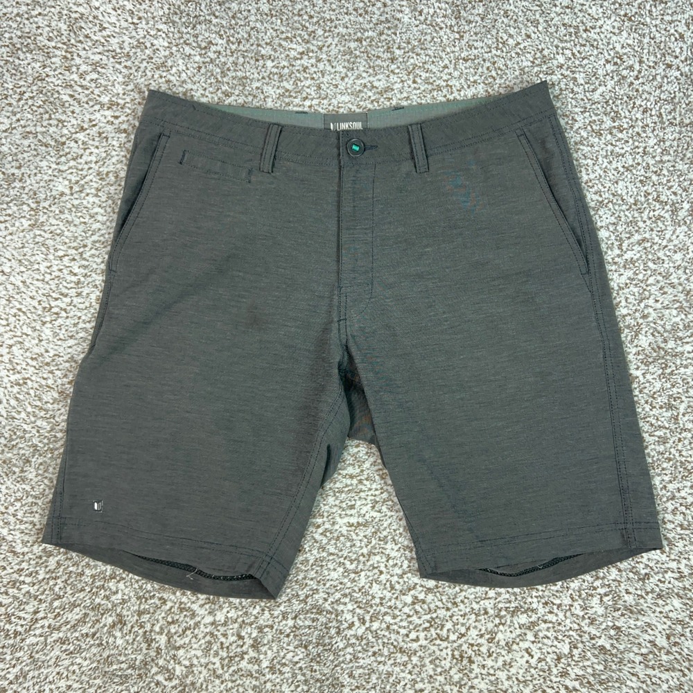 Linksoul Shorts Mens 34 Gray Stretch Golf Casual Utility Pockets Comfort Logo